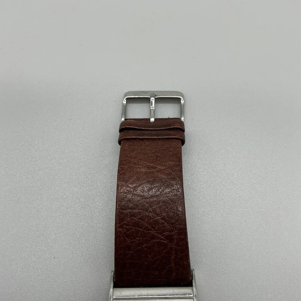 Kenneth Cole KC1238 Mens Watch 32mm Silver Tone Brown Leather Date New Battery